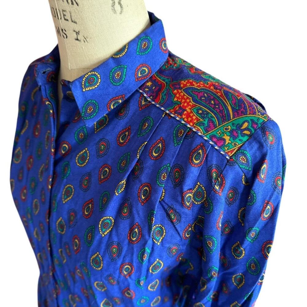 Vintage Dress Womens Size 8P Blue Paisley Collar Long Sleeve Retro Abstract - Picture 6 of 8